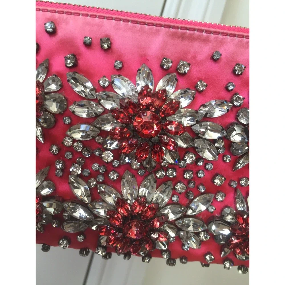 Valentino Garavani Pink Silk Satin Crystal Embellished Flower Pochette Bag